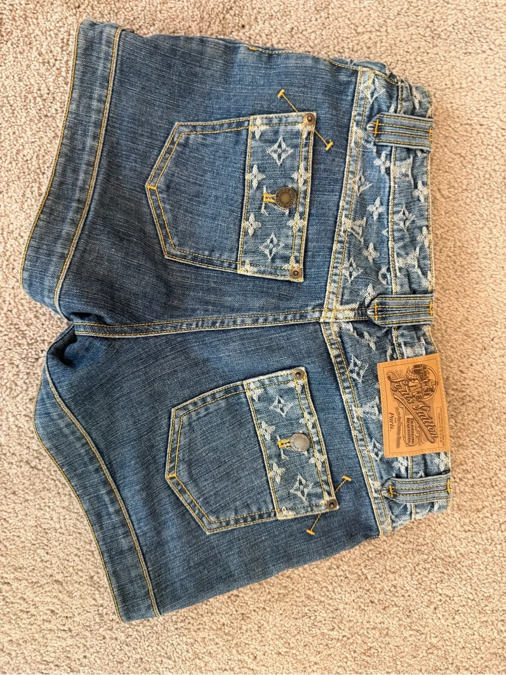 Vintage LOUIS VUITTON Marc Jacobs Monogram Denim Shorts FR 36 US 2 4 Y2K 2000s
